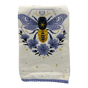 Bee Blossoms Tea Towel - White & Blue Bee - Lavender Ridge Farms