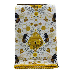 Bee Blossoms Tea Towel - White & Yellow Bee Hive - Lavender Ridge Farms